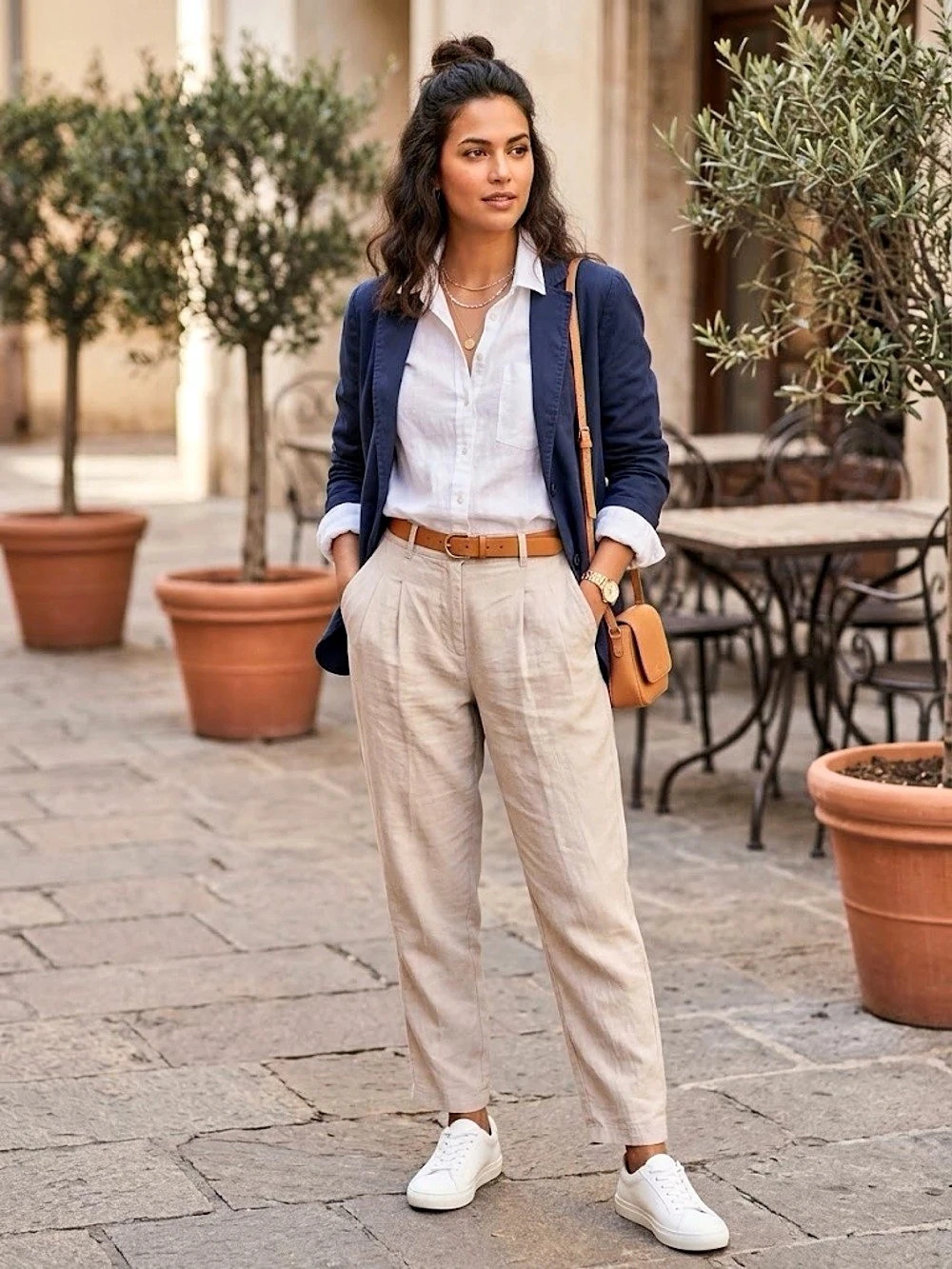 ZARA Beige Cotton Twill Dress Pants Pleated Tapered Relaxed Fit Pockets XS
